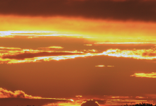 Sunset from Paul Gauguin cruise ship after leaving Fakarava Atoll in French Polynesia